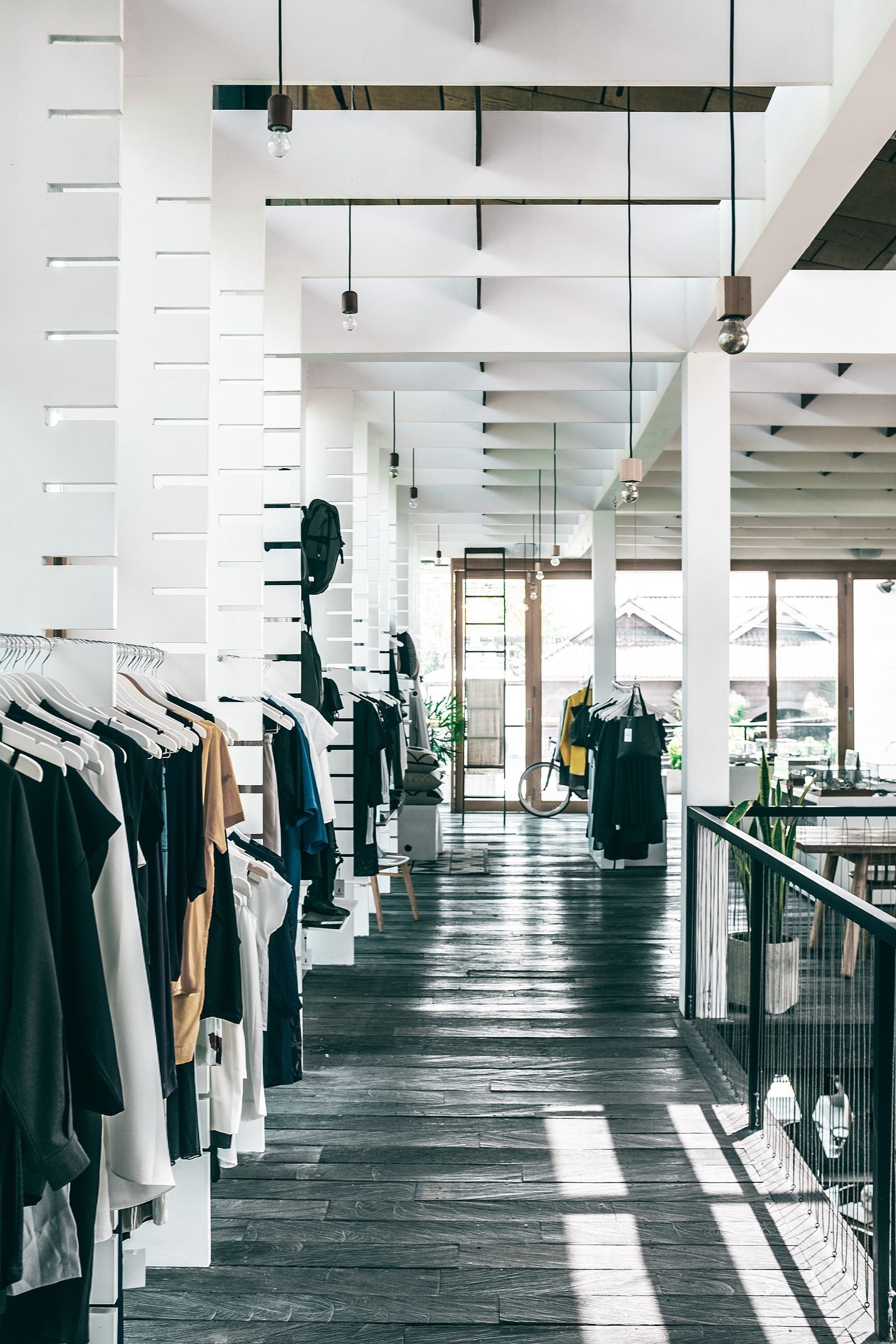 Modern retail store interior with stocked display racks